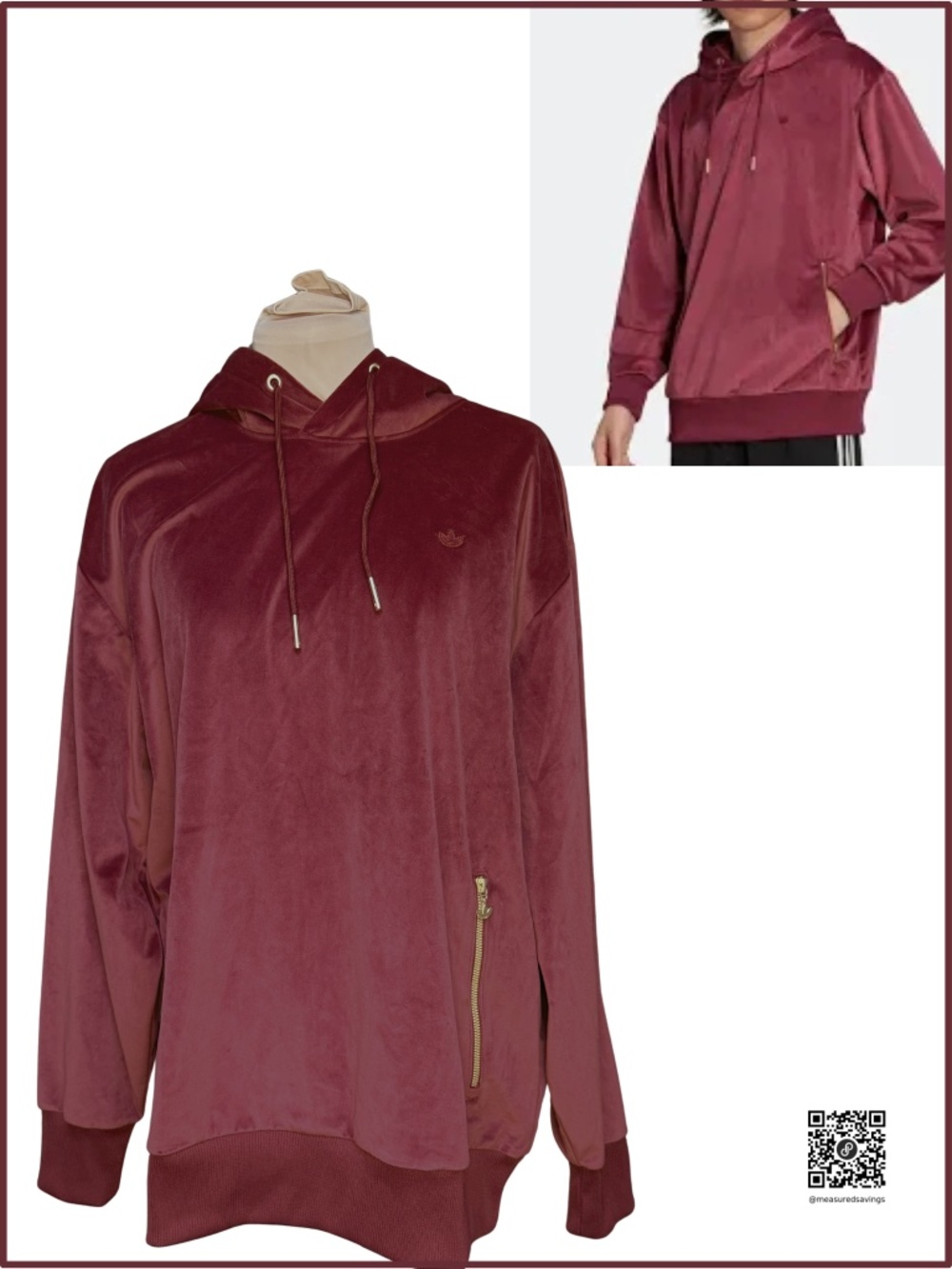 Medium EUC - Adidas Adicolor Velour Hoodie in Victory Crimson